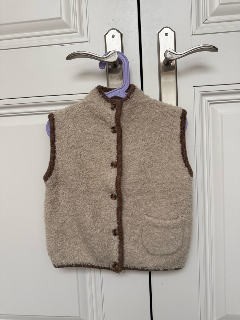 New Zara Cozy Cream Kids Sherpa Vest with Brown Trim